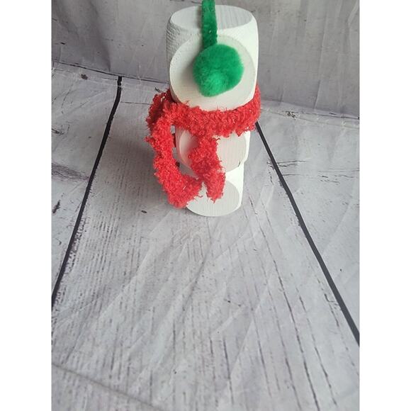 Handmade Wooden Snowman Winter Decor Shelf Tray Sitter Green Red Hand painted - Picture 4 of 6